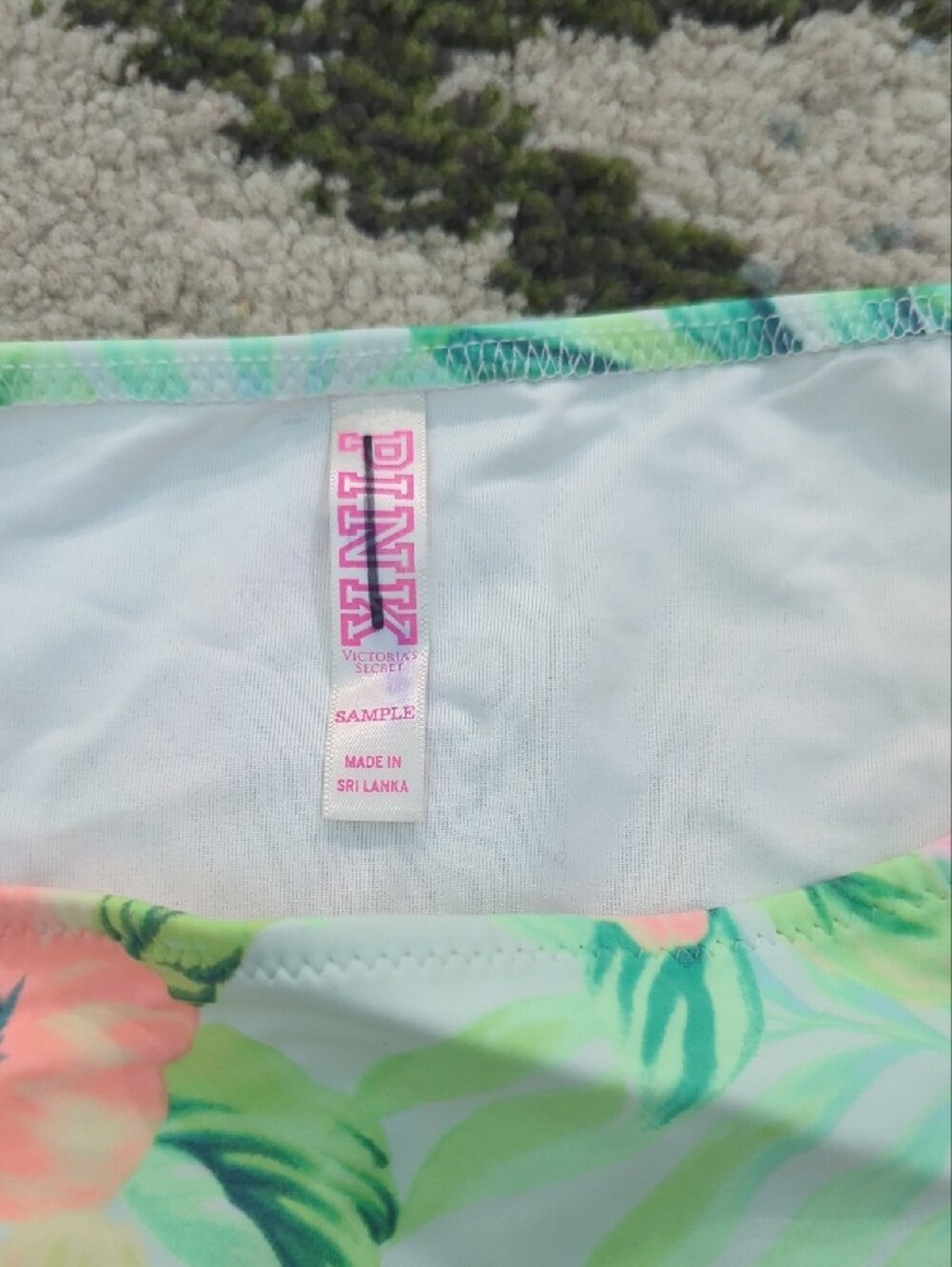 PINK Victoria's Secret Mint Floral Bikini Bottoms with Coral Accents - Picture 2 of 6